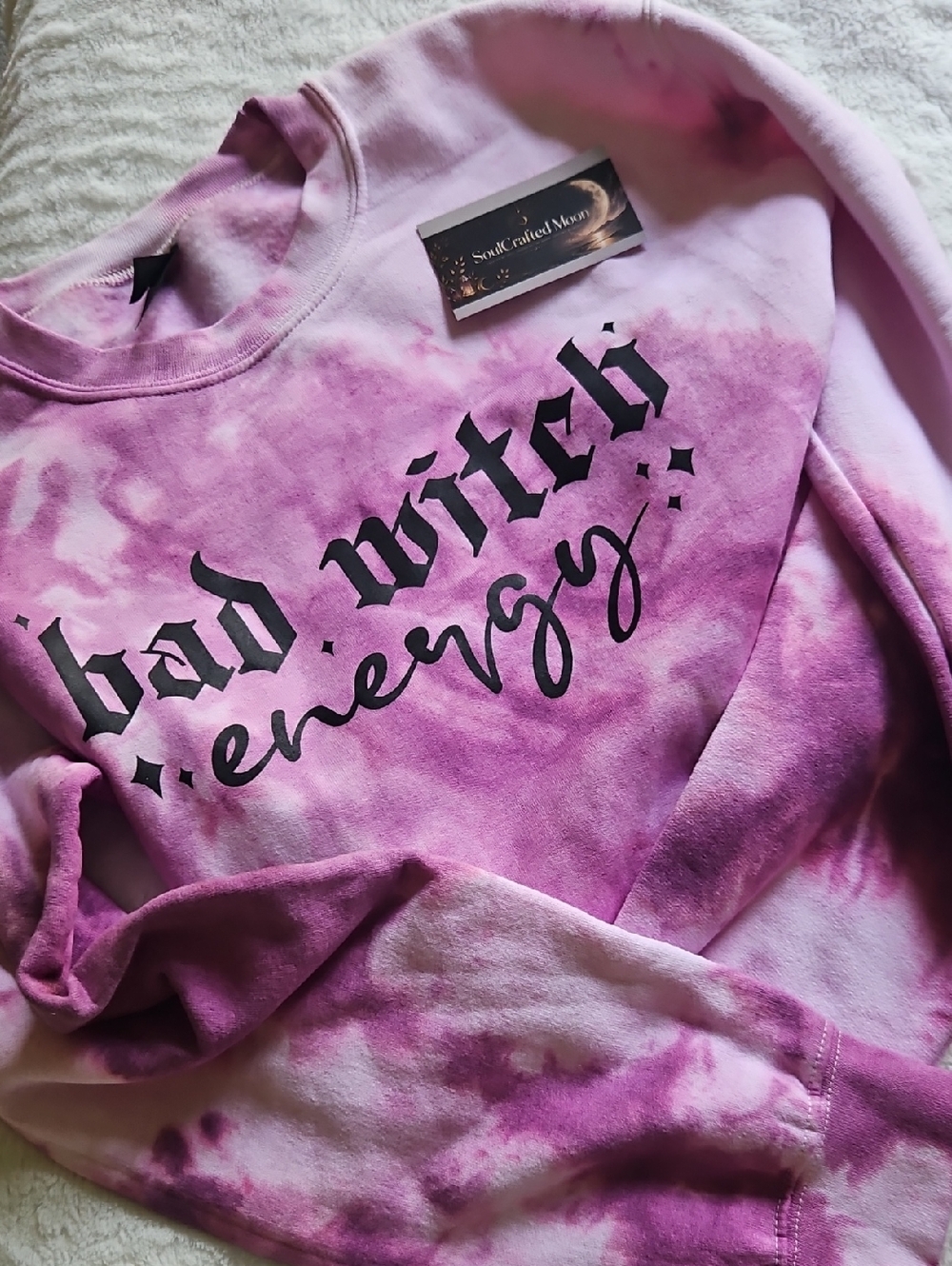 Gildan Pink Purple Tie-Dye "bad witch energy" Sweatshirt